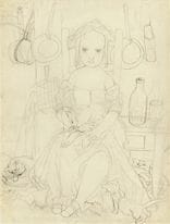 FOUJITA Tsuguharu, « Une jeune fille et des chats 