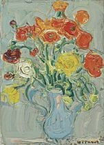 Andre COTTAVOZ, Flores en un jarrón azul, 
1974, ó