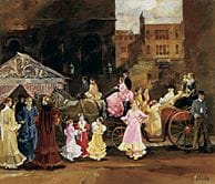 SAITO Saburo, « Calèche et jeunes filles », 
huile