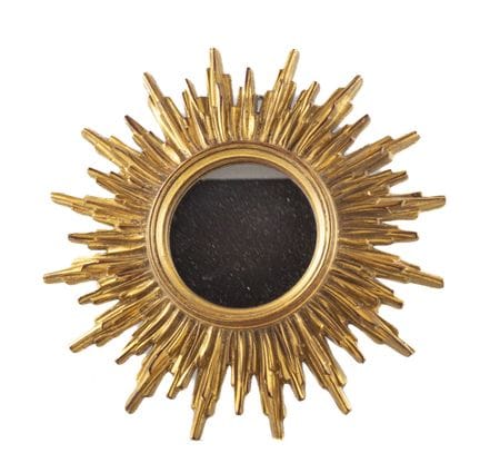 Specchio a forma di sole in stucco dorato 
Diametr