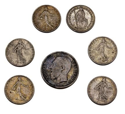 Lote de 5 monedas de 0,50 céntimos de plata del ti