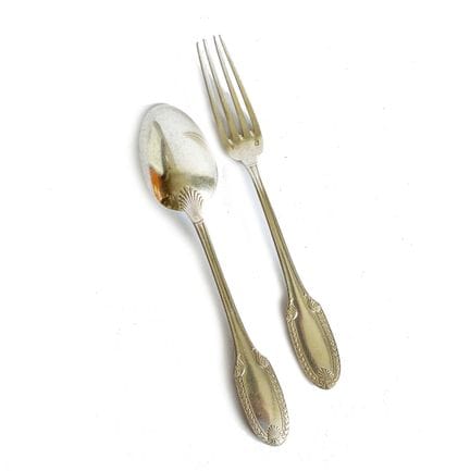 Cubiertos de plata para recién nacido, decorados c