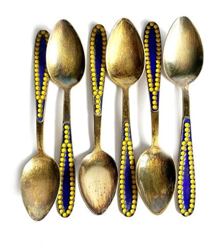 Juego de 6 cucharillas de plata (916) dorada con m