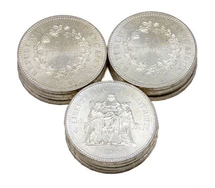 Lot de 12 monnaies en argent 50 Francs type Hercul