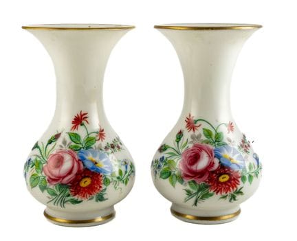 Pair of white opaline baluster-shaped vases with p