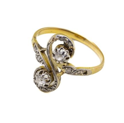 Bague toi et moi en or jaune 18 K (750/1000), à dé