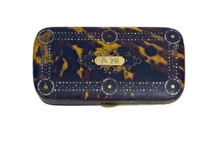 Tortoiseshell box with brass mountings and mother-