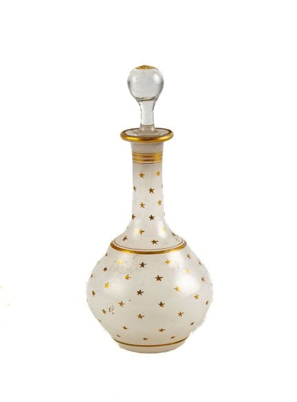 Small bottle with a white opaline stopper decorate