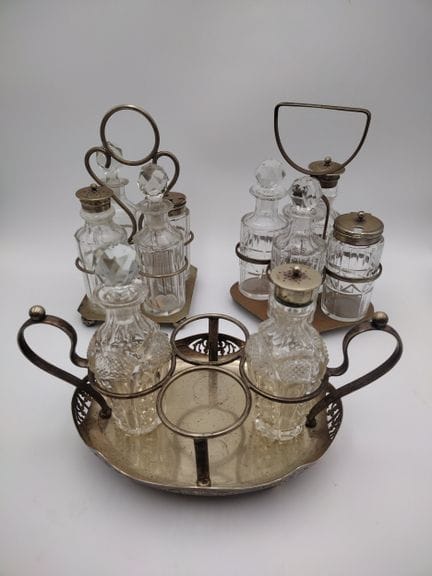 Set of Three Silver-Plated Cruet Stands with Cut-G