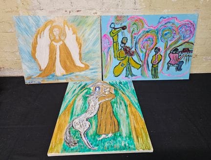 Trois peintures contemporaines à l'acrylique sur t