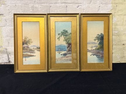 Ensemble de trois aquarelles japonaises représenta