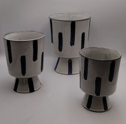 Lot de 3 pots de fleurs bleus et blancs de tailles