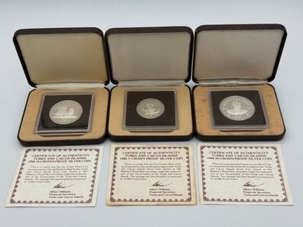 Lot de trois pièces d'argent « Proof » Mountbatten