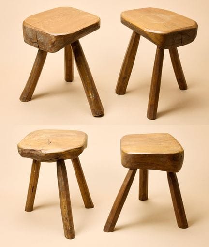 Brutalist design
Set of four stools 
Oak
20th cent
