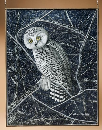 让·马雷（1913-1998），据
《猫头鹰》
彩色玻璃与黄铜画框
签名并编号 3/15
70 x 