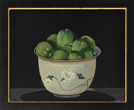 雅克·费格《碗中的青椒》 木板油画
雅克·费格（法国，生于1940年），《碗中的青椒》静物画，木板油