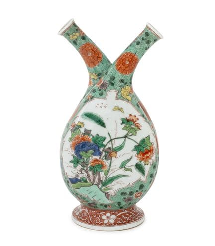Jarrón chino de porcelana «Famille Verte» con dobl