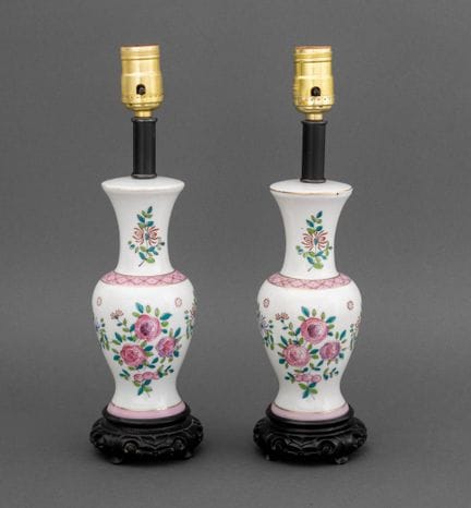 Lámparas de mesa chinas de porcelana «Famille Rose