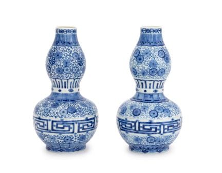 Jarrones chinos de porcelana azul y blanca con for