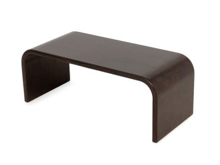 Tavolino moderno laccato marrone con bordo a casca