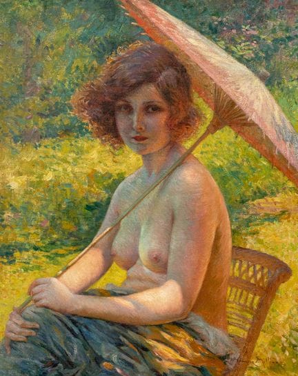 莫里斯·米利耶《撑伞的少女》 油画
莫里斯·米利耶（法国，1871-1946），《撑伞少女》，布面油