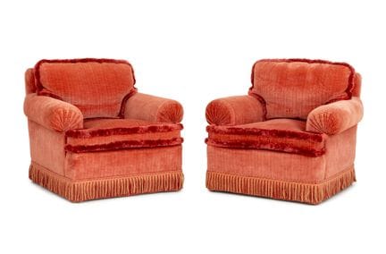 Juego de sillones tapizados de terciopelo rojo
Par