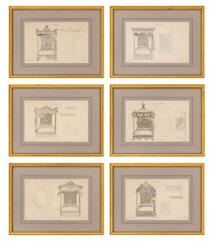 托马斯·奇彭代尔床具铜版画，1760年代，共6幅
托马斯·奇彭代尔（英国，1718-1779），一套
