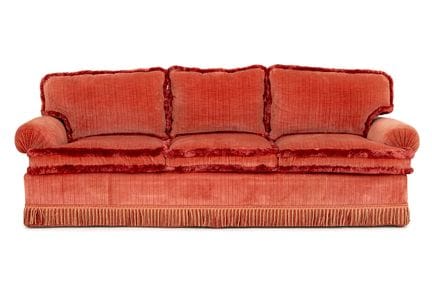 Sofá tapizado de tres plazas de terciopelo rojo, c