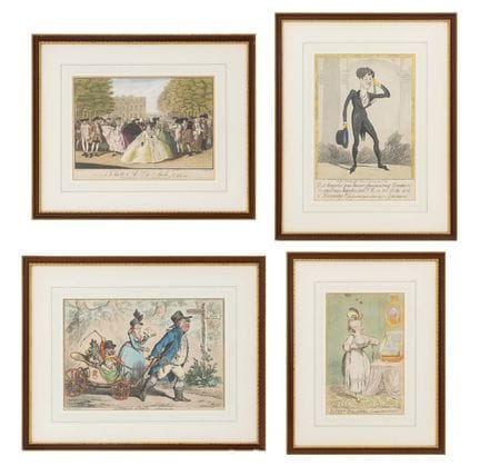 Estampes britanniques de scènes satiriques, colori
