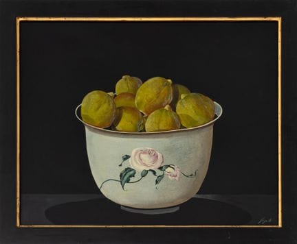雅克·费格 《碗中的柠檬》 木板油画，1985年
雅克·费格（法国，生于1940年），《碗中的黄色柠