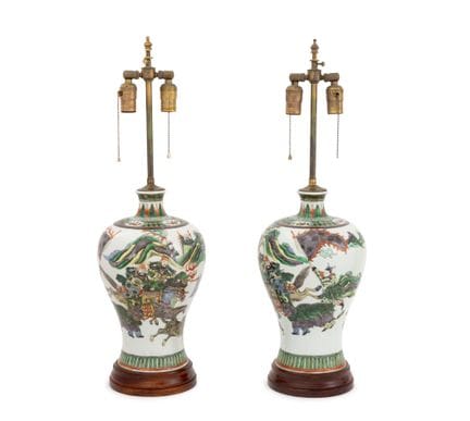 Jarrones chinos de porcelana «Famille Verte» conve