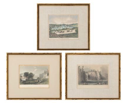 Lithographies colorées à la main représentant des 