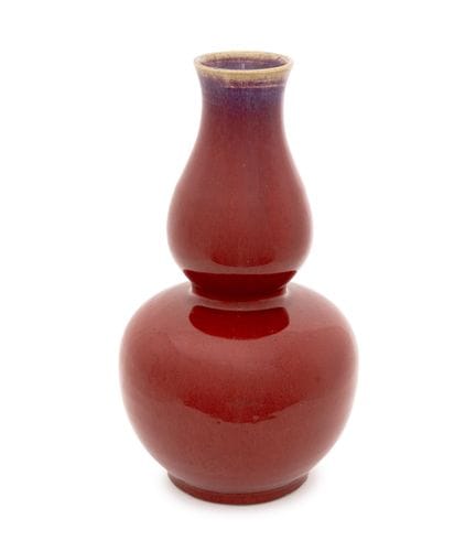 Jarrón chino de porcelana con esmalte «flambe» de 