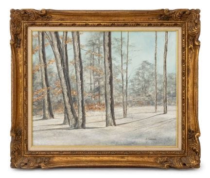 A. 萨夫兰 《冬日森林风景》 布面油画
A. 萨夫兰（XX），《冬日森林风景》，布面油画，右下角签