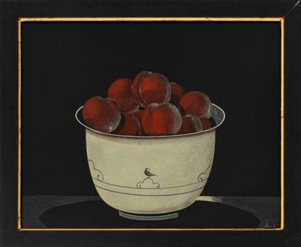 雅克·费格《碗中的李子》 木板油画，1985年
雅克·费格（法国，生于1940年），《碗中的红李子静