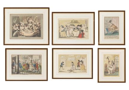 Estampes satiriques britanniques coloriées à la ma