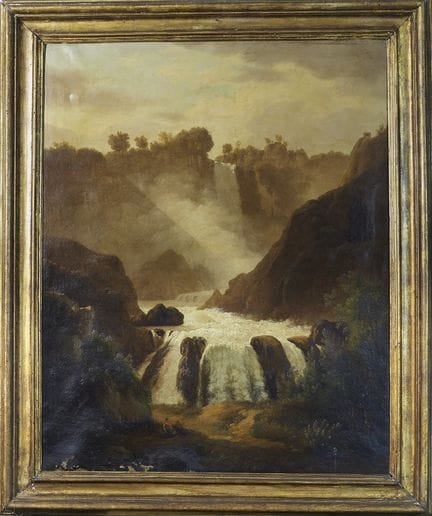 PITTORE XIX SECOLO

PAESAGGIO CON CASCATA
Olio su 