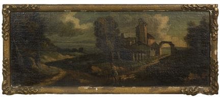 PITTORE DEL XVIII SECOLO

PAESAGGIO CON PASTORE ED