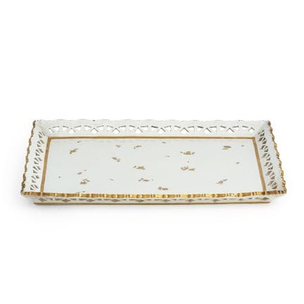 PLAT DE SERVICE EN PORCELAINE BLANCHE ET OR, FABRI