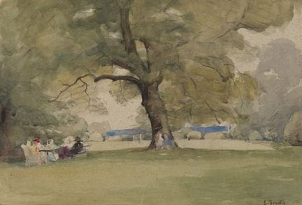 尤金·布丹（EUGENE BOUDIN），法国，1824-1898，《树下的野餐》，1890年，纸本