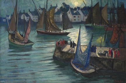 理查德·海利·莱弗，美国，1876-1958年，《月升》（法国布列塔尼），布面油画，24 x 36 