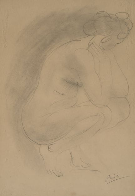 奥古斯特·罗丹，法国，1840-1917，《裸女》，素描，11 3/4 x 8 1/4 英寸。 （2