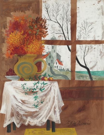 拜伦·布朗（BYRON BROWNE），美国，1907-1961，《窗边》，纸本综合材料，25 1/