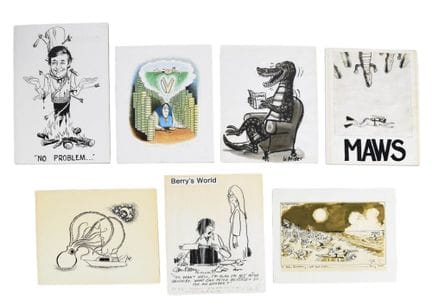 Colección de siete viñetas e ilustraciones impresa