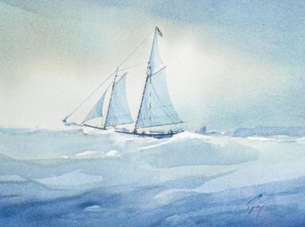 Robert Spring, Aquarell: „Schoner vor einer Landzu