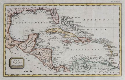 Handkolorierter Stich: „Westindien nach den besten