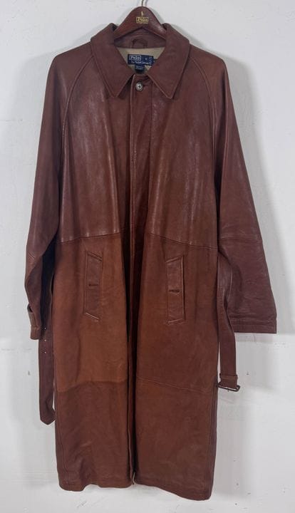Polo Ralph Lauren 干邑色皮质长款风衣，尺码 L

Polo Ralph Laure