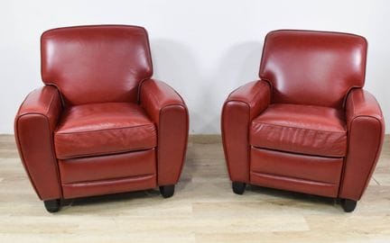 Par de sillones «Club» de cuero rojo de Levenger


