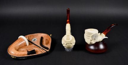 3 pipe da tabacco in meerschaum e legno, mai utili