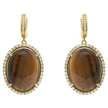 Boucles d'oreilles « huggie » en or, œil-de-tigre 